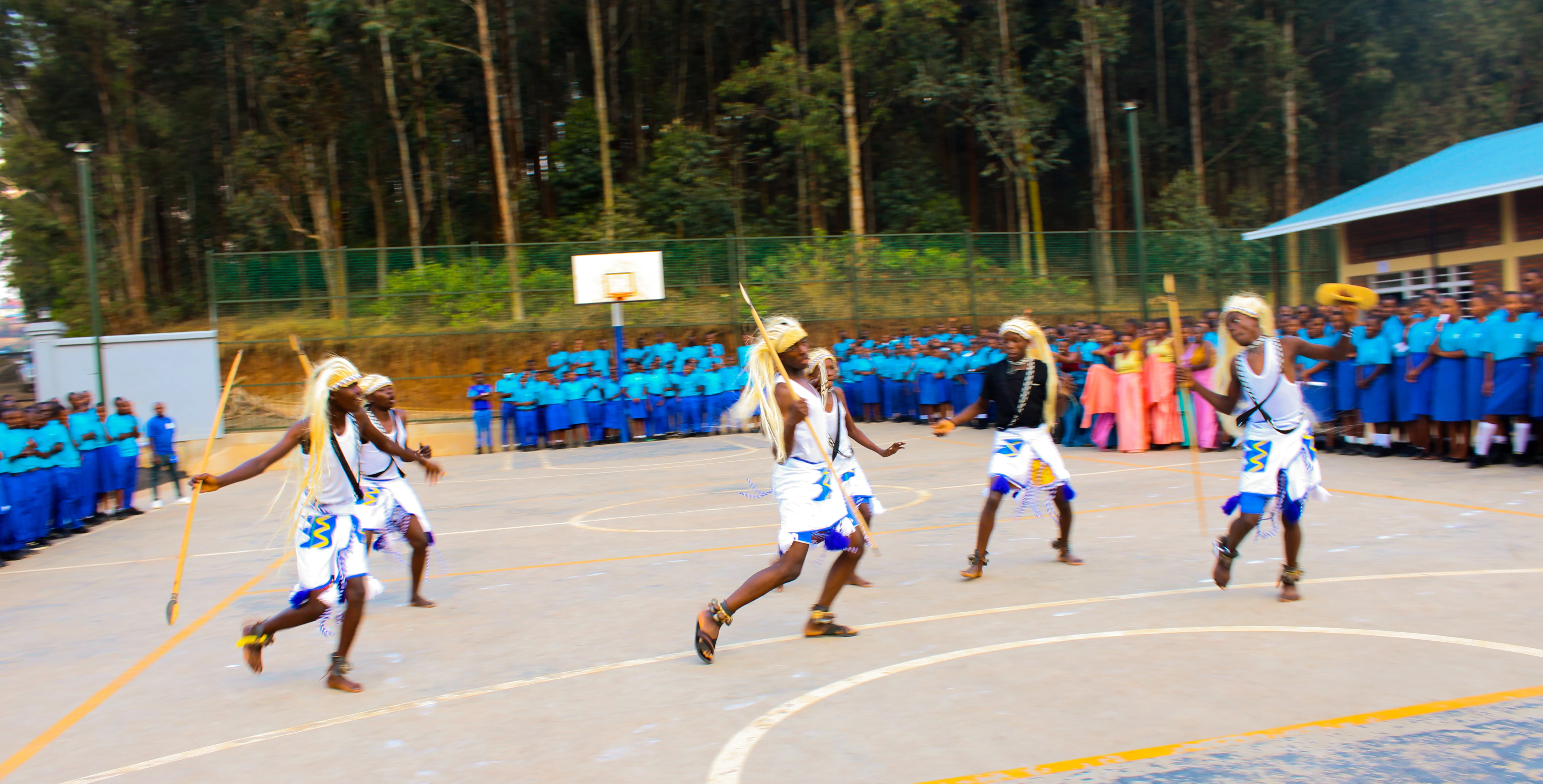 Group of students performing a synchronized dance